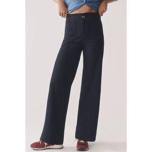 New Anthropologie The Colette Beachy Linen Full-Length Wide-Leg Pants Black 28